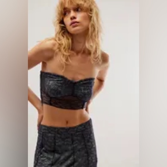 NWOT Free People Shape of You Lace Strapless Tube Top Midi Skirt Set Navy Combo - Picture 3 of 6